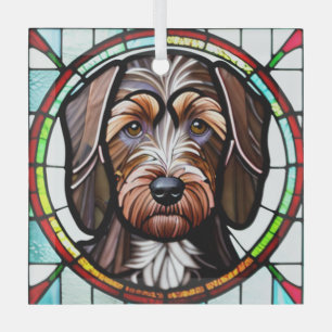 German Wirehaired Pointer "Stained Glass"  Glass Tree Decoration