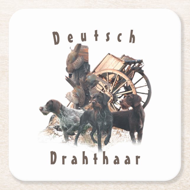 German Wirehaired Pointer  sticker Paper Plate Out Square Paper Coaster (Front)