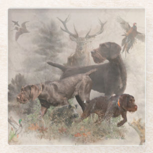 German Wirehaired Pointer  Tapestry Outdoor Pillow Glass Coaster