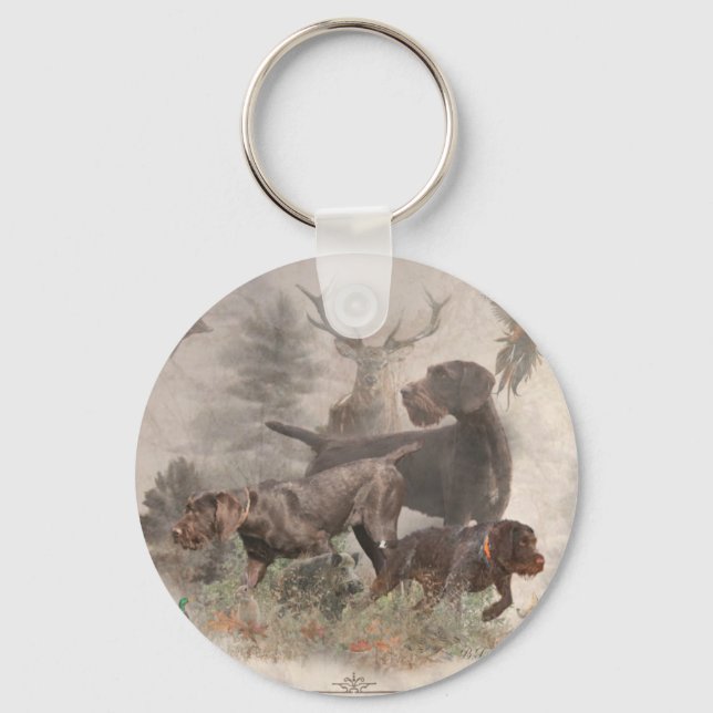 German Wirehaired Pointer  Tapestry Outdoor Pillow Key Ring (Front)