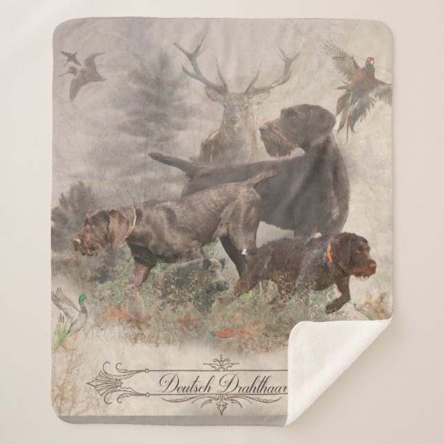 German Wirehaired Pointer  Tapestry Outdoor Pillow Sherpa Blanket (Front)
