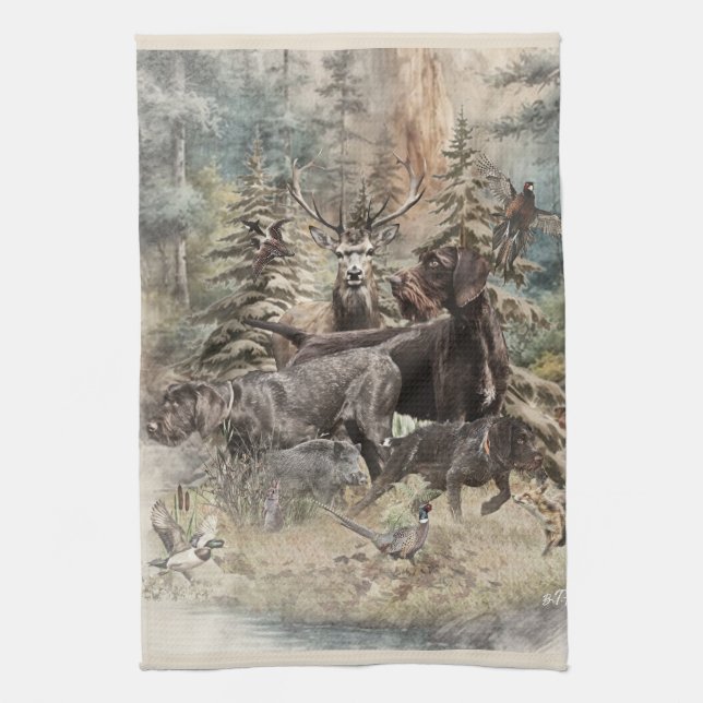 German Wirehaired Pointer Tea Towel (Vertical)