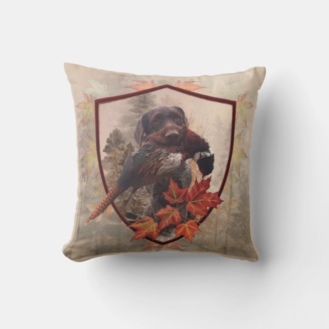 German Wirehaired Pointer with pheasant Cushion (Front)