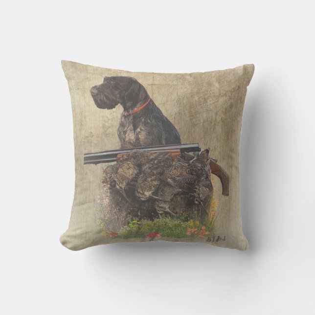 German Wirehaired Pointer with woodcock   Gift Box Cushion (Front)