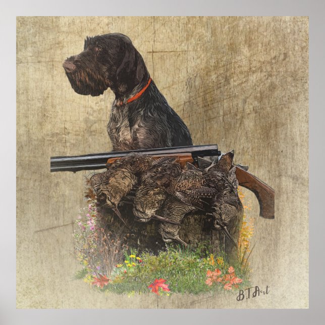 German Wirehaired Pointer with woodcock   Gift Box Poster (Front)