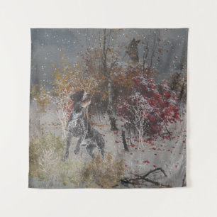 German Wirehaired Pointer with woodcock in winter Tapestry