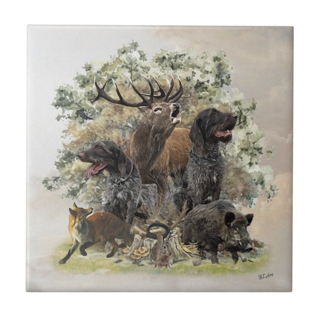 German wirehaired pointers, The Passion for Huntin Ceramic Tile (Front)
