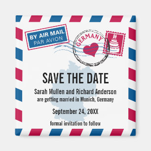 Germany Air Mail Wedding Save the Date Magnet