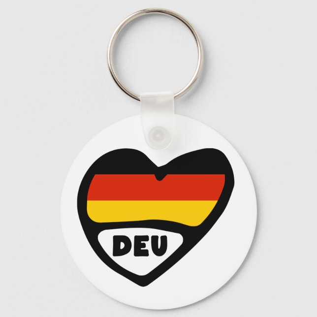 Germany Country Code Flag Heart Keyring, DEU Key Ring (Front)