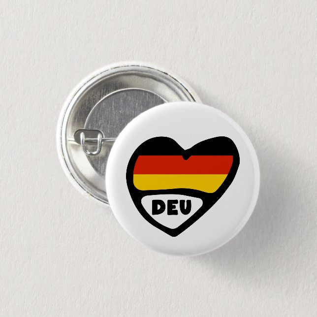 Germany Country Code Flag Heart Pin Badge, DEU (Front & Back)