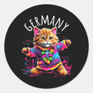 Germany Dancing Cat Fun Colourful Cute Kitty Desig Classic Round Sticker