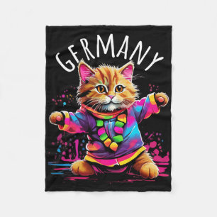 Germany Dancing Cat Fun Colourful Cute Kitty Desig Fleece Blanket