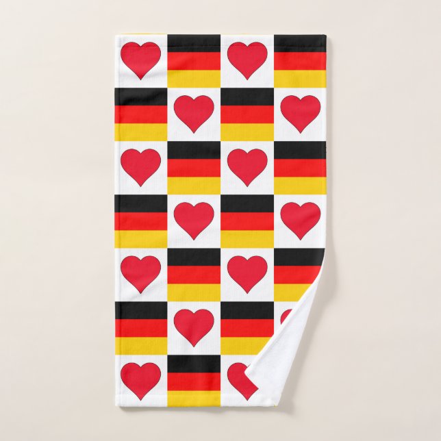 Germany Flag and Heart Pattern Fun German Pride Hand Towel (Hand Towel)
