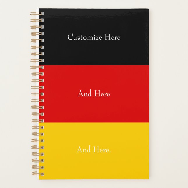 Germany Flag Colours Black Red Gold Personalised Planner (Front)