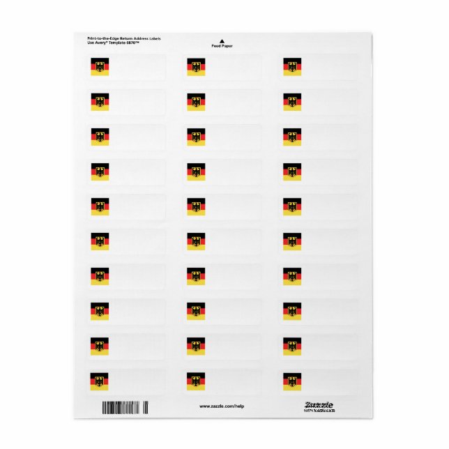 Germany Flag Emblem Return Address Label (Full Sheet)