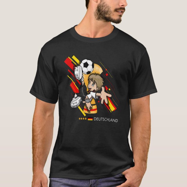 Germany Flag Kids Playing Soccer Goal Dabbing T-Shirt (Front)
