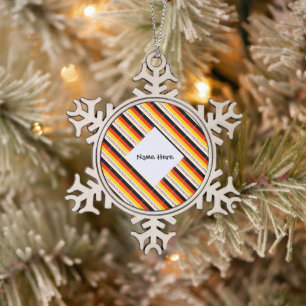 Germany German Flag Tiled Black Personalisation Snowflake Pewter Christmas Ornament