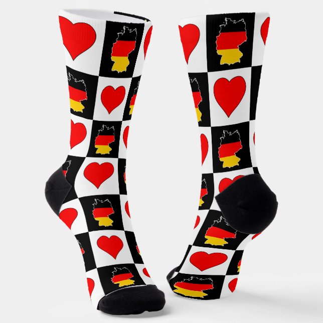 Germany Heart Pattern German National Flag Map Socks (Angled)