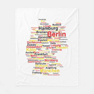 Germany Map Silhouette Towns Cities Flag Berlin Tr Fleece Blanket