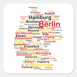 Germany Map Silhouette Towns Cities Flag Berlin Tr Square Sticker