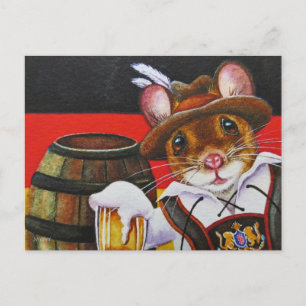 Germany Mouse Octoberfest Beer Watercolor Art Postcard
