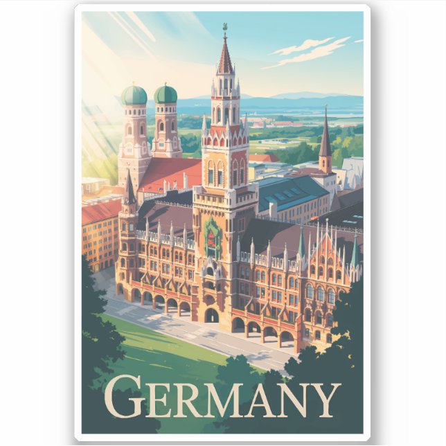 Germany Munich Illustration Travel Art Vintage (Front)