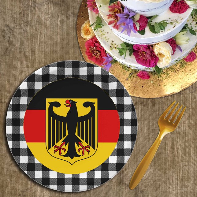 Germany Plate, buffalo plaid & German Flag Paper Plate (Creator Uploaded)