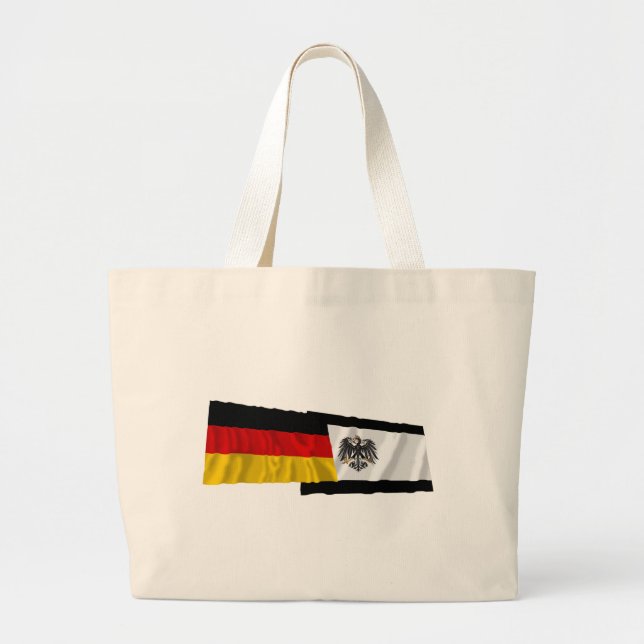 Germany & Preussen Waving Flags Large Tote Bag (Front)
