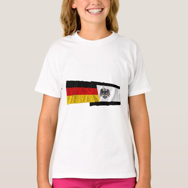 Germany & Preussen Waving Flags T-Shirt (Front)