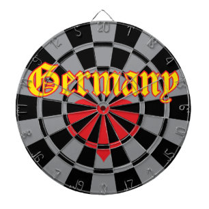 Germany Red Heart, Yellow Text on Black and Grey Dartboard