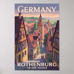 Germany Rothenburg ob der Tauber Illustration Art Poster