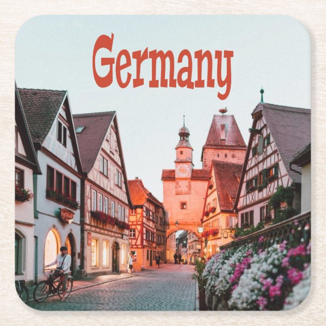 Germany Row Houses Square Paper Coaster (Front)