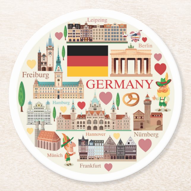Germany Travel Icons Round Paper Coaster (Front)