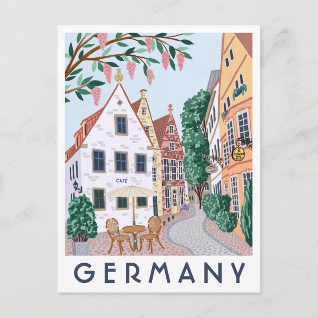 Germany Village Illustrated Travel Postcard  (Front)