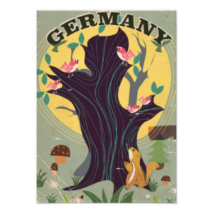 Germany vintage cartoon landscape travel poster