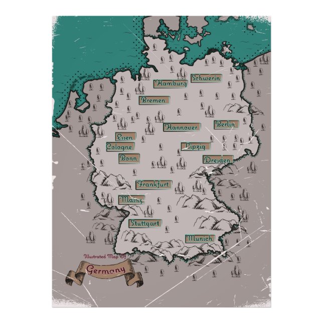 Germany Vintage Illustrated map Photo Print (Front)