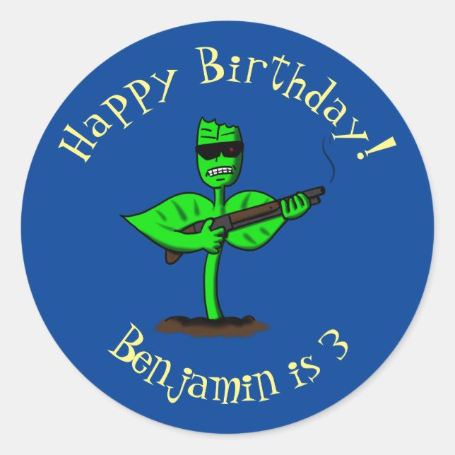 Germinator cyborg plant funny cartoon classic round sticker (Front)