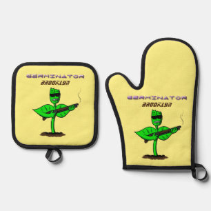 Germinator cyborg plant funny cartoon oven mitt & pot holder set