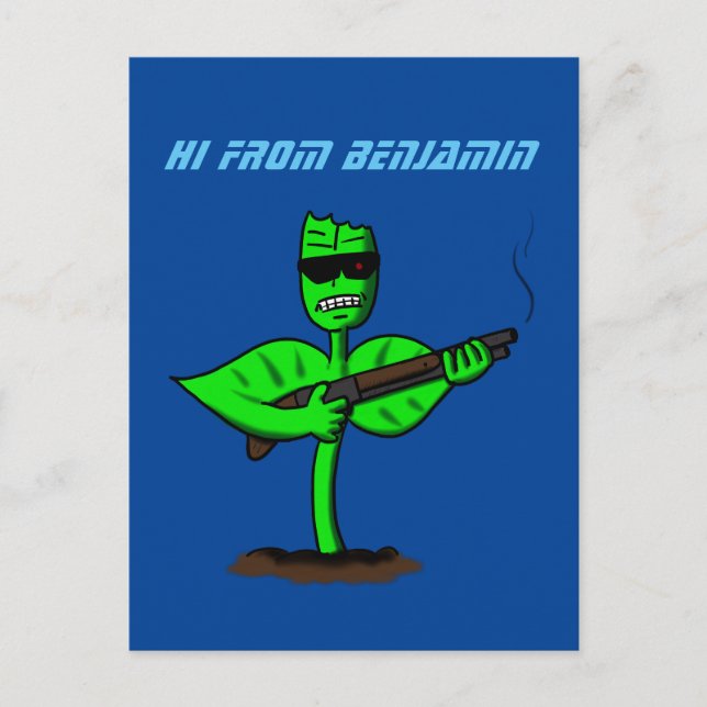 Germinator cyborg plant funny cartoon postcard (Front)