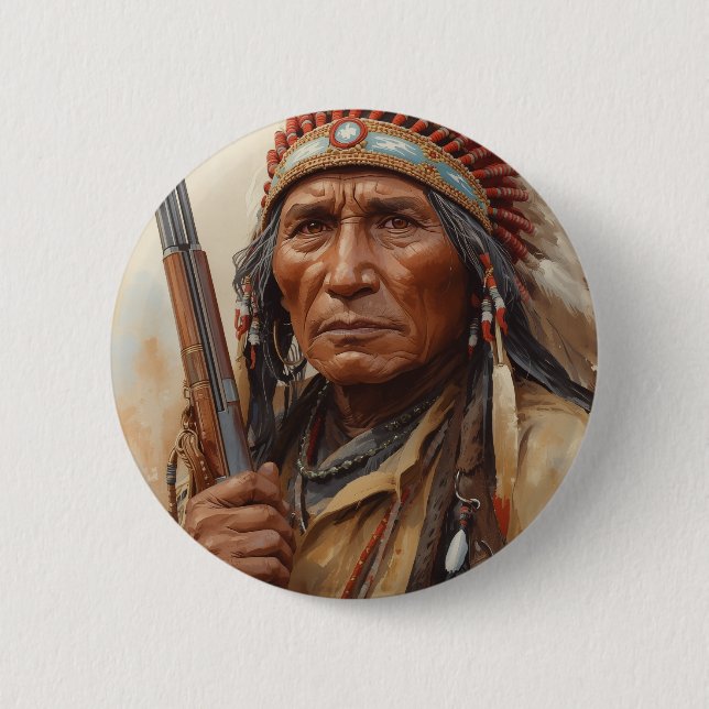 Geronimo Indian Chief Warrior Portrait 6 Cm Round Badge (Front)