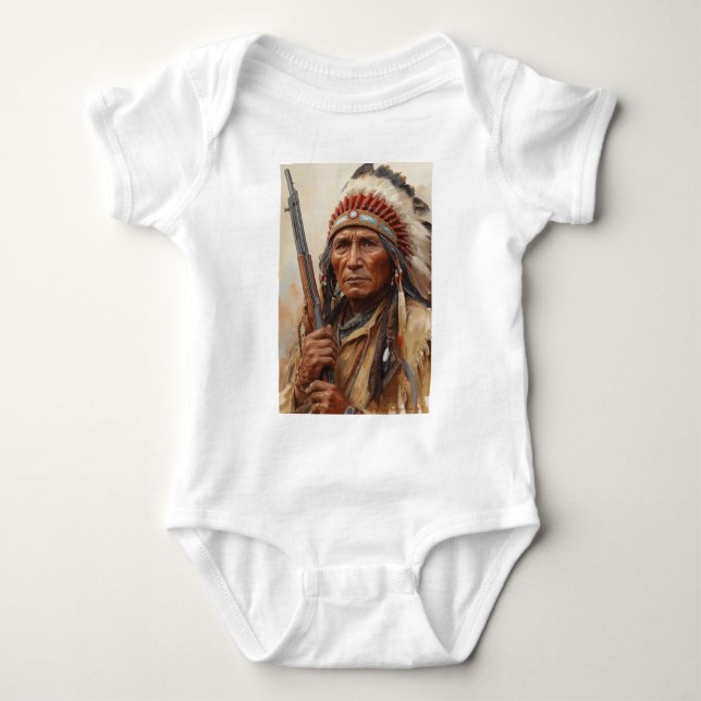 Geronimo Indian Chief Warrior Portrait Baby Bodysuit (Front)