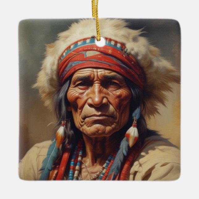 Geronimo Indian Chief Warrior Portrait Ceramic Ornament (Front)