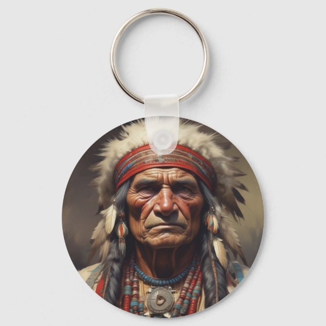 Geronimo Indian Chief Warrior Portrait Key Ring (Front)