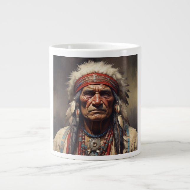 Geronimo Indian Chief Warrior Portrait Large Coffee Mug (Front)