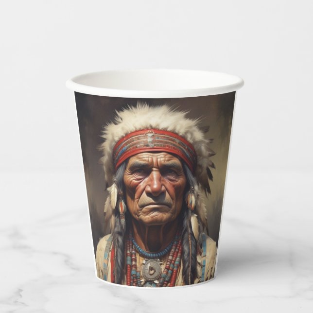 Geronimo Indian Chief Warrior Portrait Paper Cups (Front)