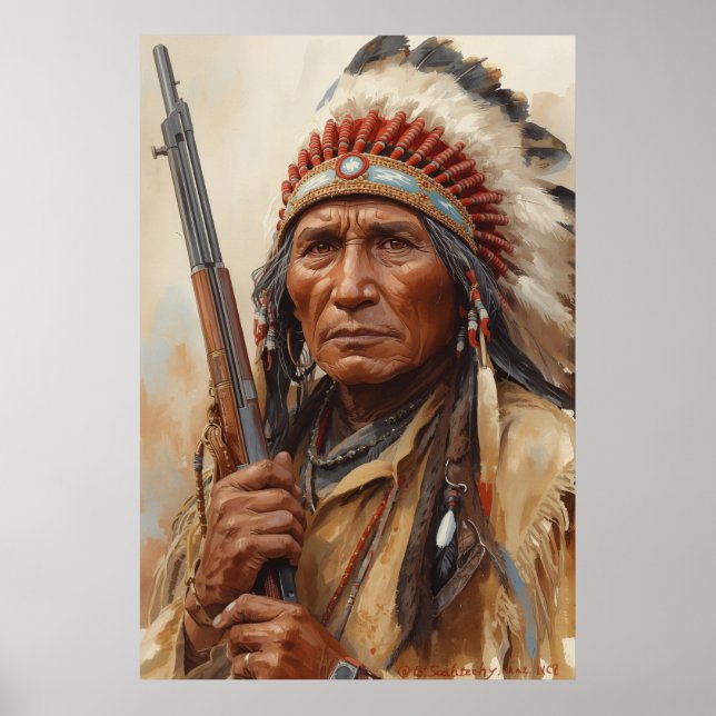 Geronimo Indian Chief Warrior Portrait Poster (Front)