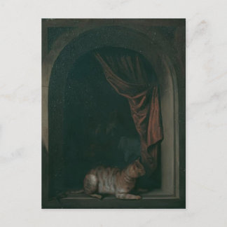Gerrit Dou- A cat at window of a painters' studios Postcard