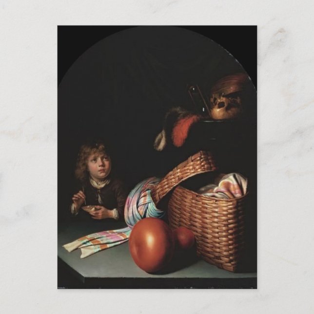 Gerrit Dou- Still Life, Boy Blowing Soap bubbles Postcard (Front)