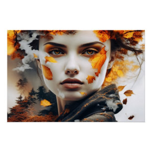 Gesicht des Herbstes – Surreale Schönheit in Orang Poster