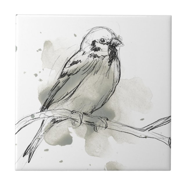 Gestural Bird Study Ceramic Tile (Front)